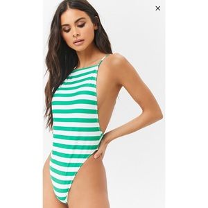 Striped High-Neck One-Piece Swimsuit